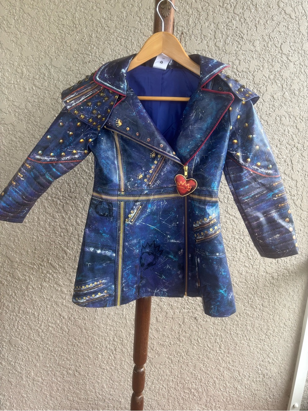 Disney Girls Navy Blue Faux Leather Pea Coat with Stud Accents-size 10/12